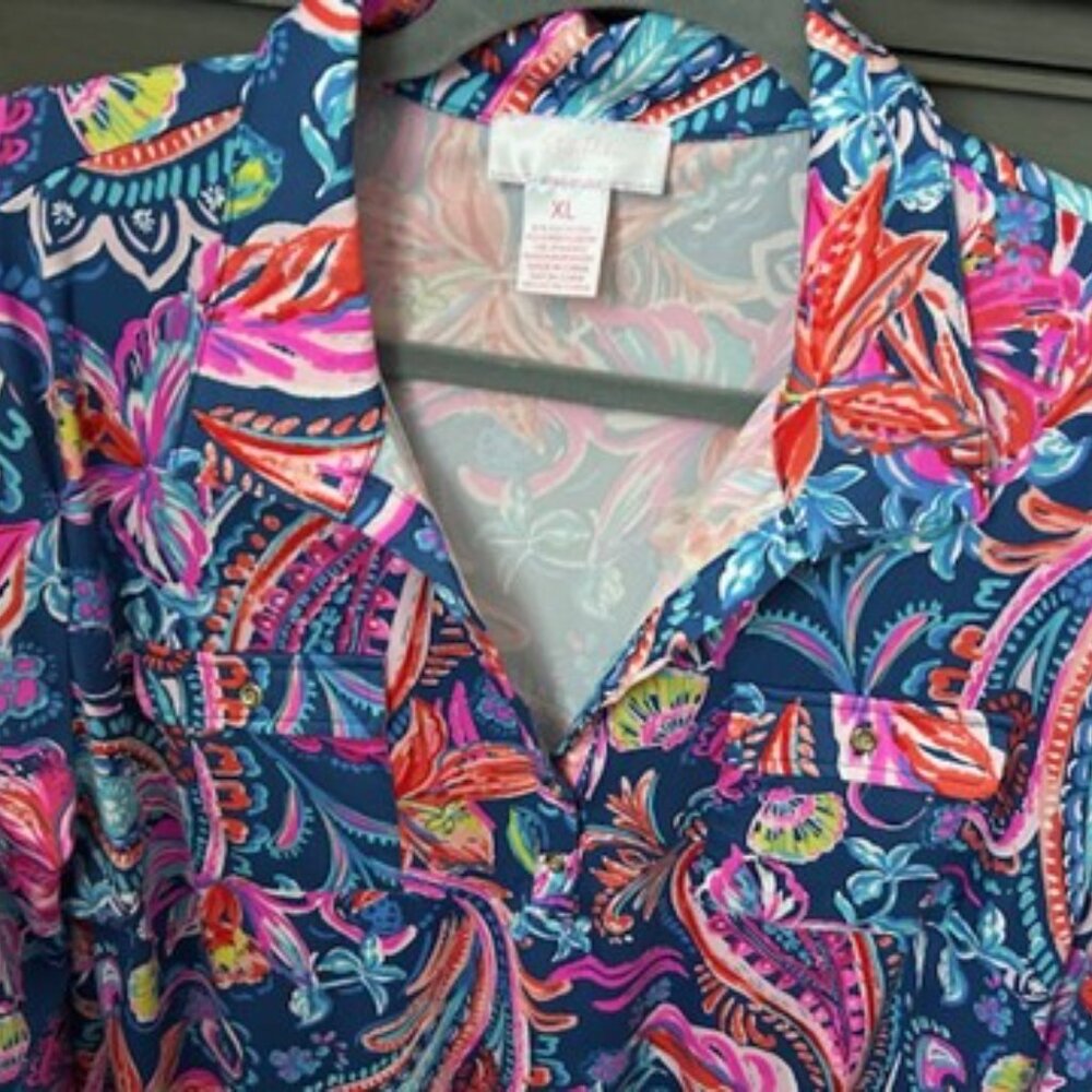 Stella Parker tropical UPF Button Up Collared Dress size XL NWOT - Picture 4 of 6